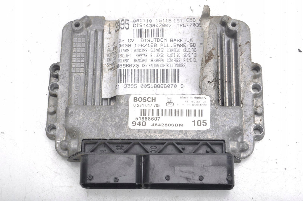 ALFA ROMEO GIULIETTA COMPUTER ENGINE DRIVER 51888607 0281017785