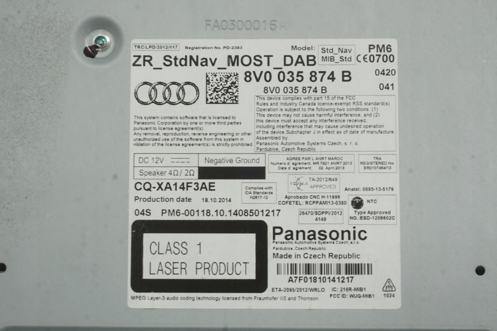 AUDI A3 8V 14R CARD NAVIGATION READER SD 8V0035874B