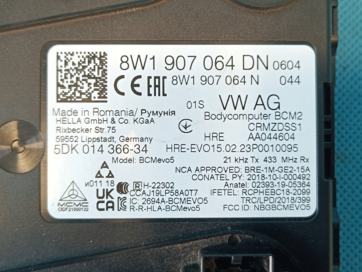 AUDI A4 B9 AVANT 2.0 TFSI 150KW 2023 R COMFORT CONTROLLER MODULE 8W1907064DN