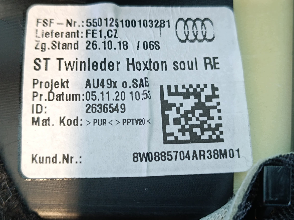 AUDI A4 B9 AVANT LIFT 2021 R COVER COUCH UPHOLSTERY RIGHT 8W0885704AR 38M