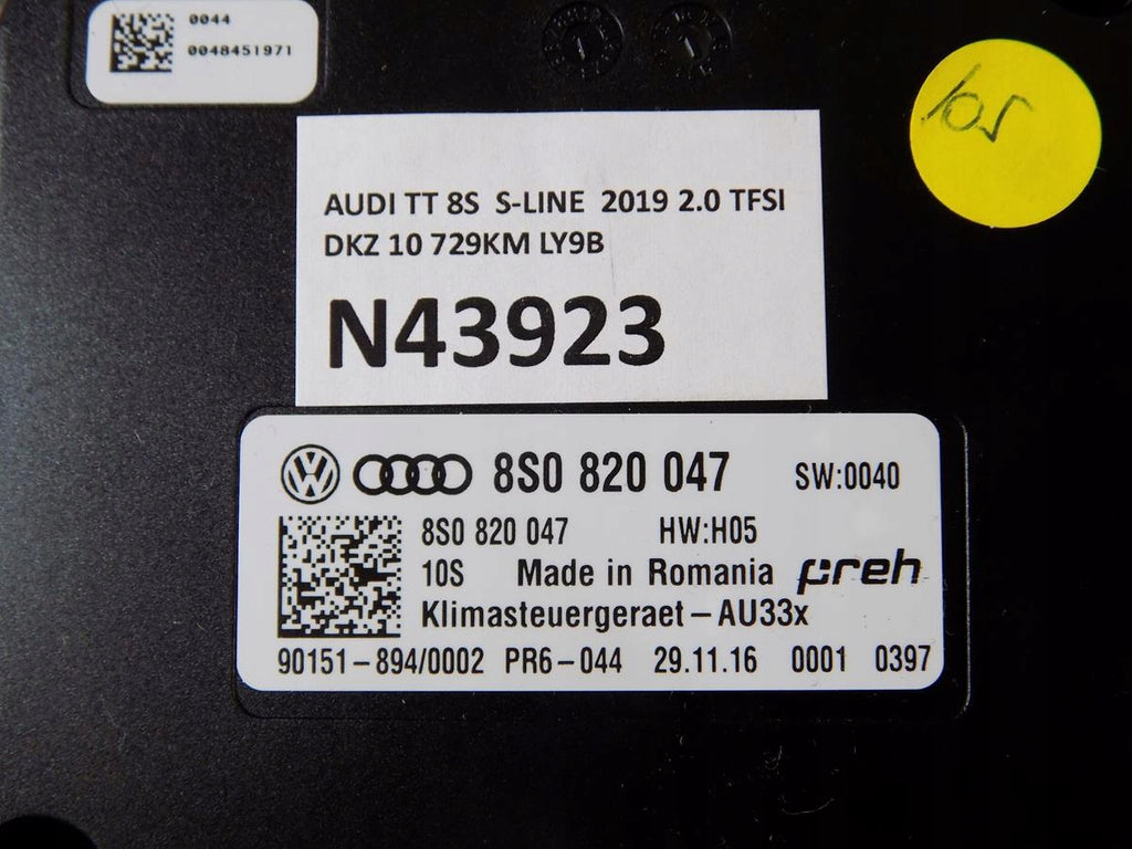 AUDI TT 8S AIR CONDITIONING CONTROLLER MODULE 8S0820047