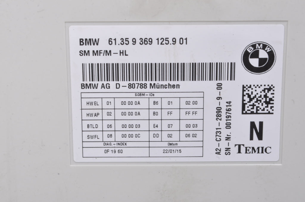 BMW 7 F01 SEAT CONTROLLER MODULE 9369125