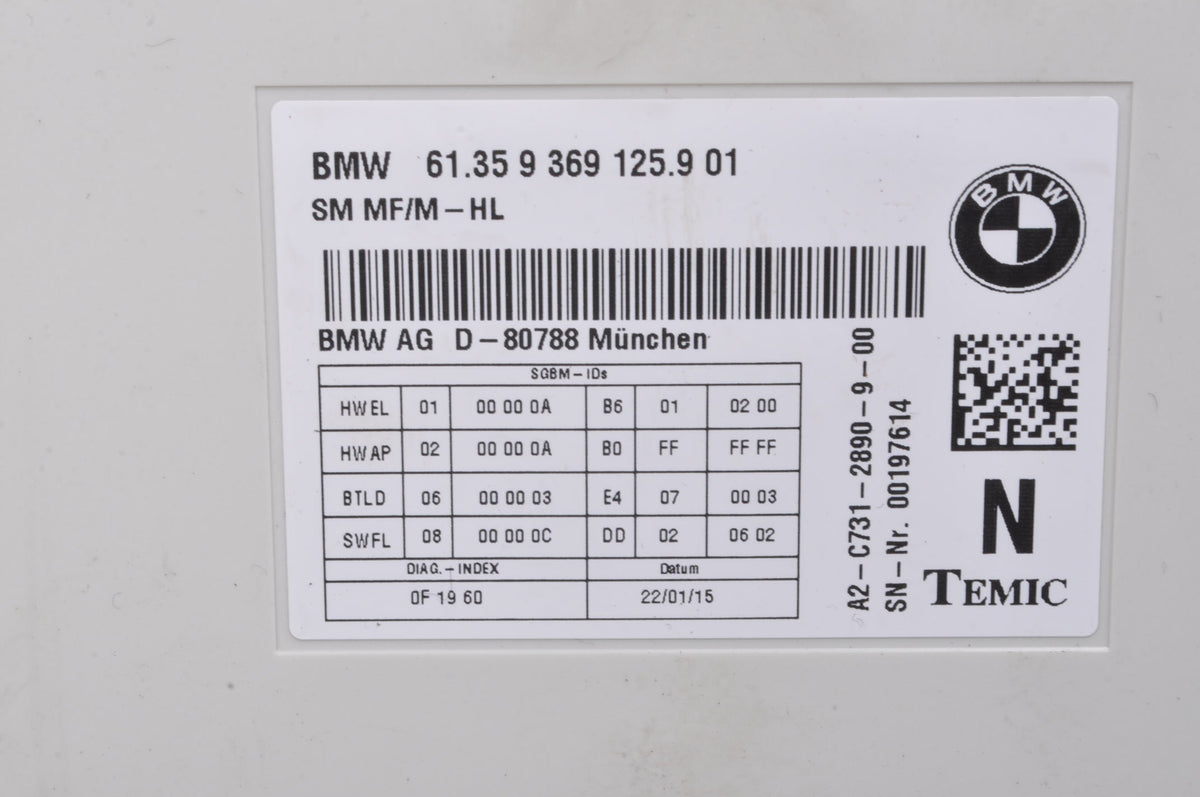 BMW 7 F01 SEAT CONTROLLER MODULE 9369125