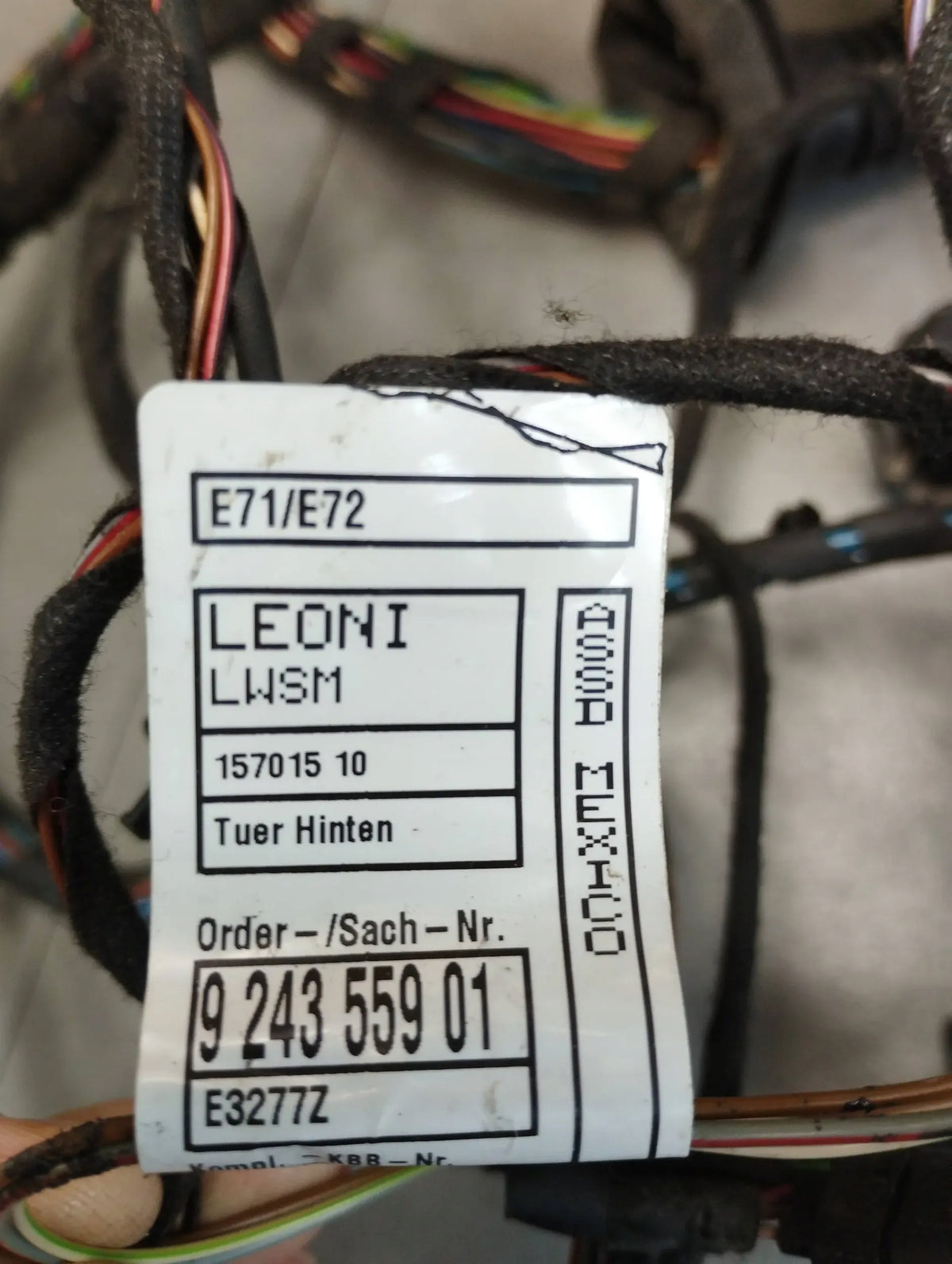 BMW X6 E71 DOOR HARNESS LEFT REAR 9243559