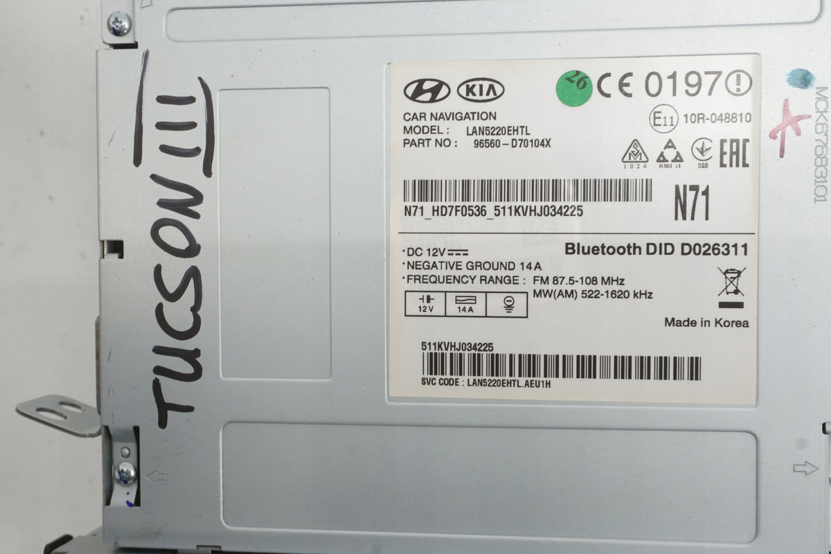 HYUNDAI TUCSON III 16R RADIO NAVIGATION DISPLAY 96560-D70104X