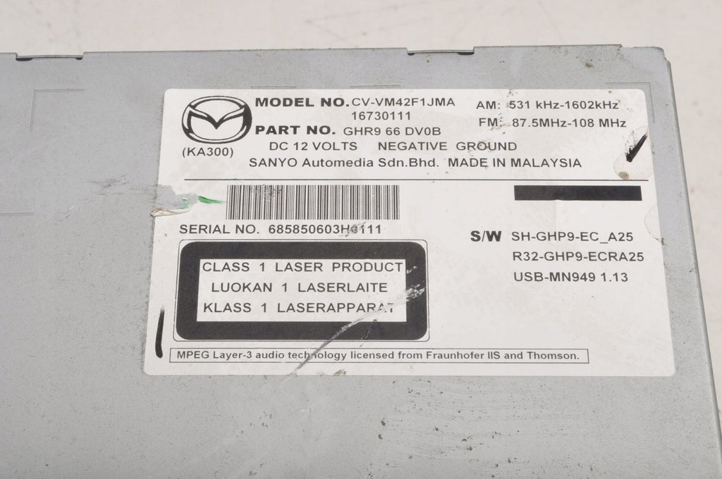 MAZDA 6 GJ GL RADIO NAVIGATION GHR966DV0B