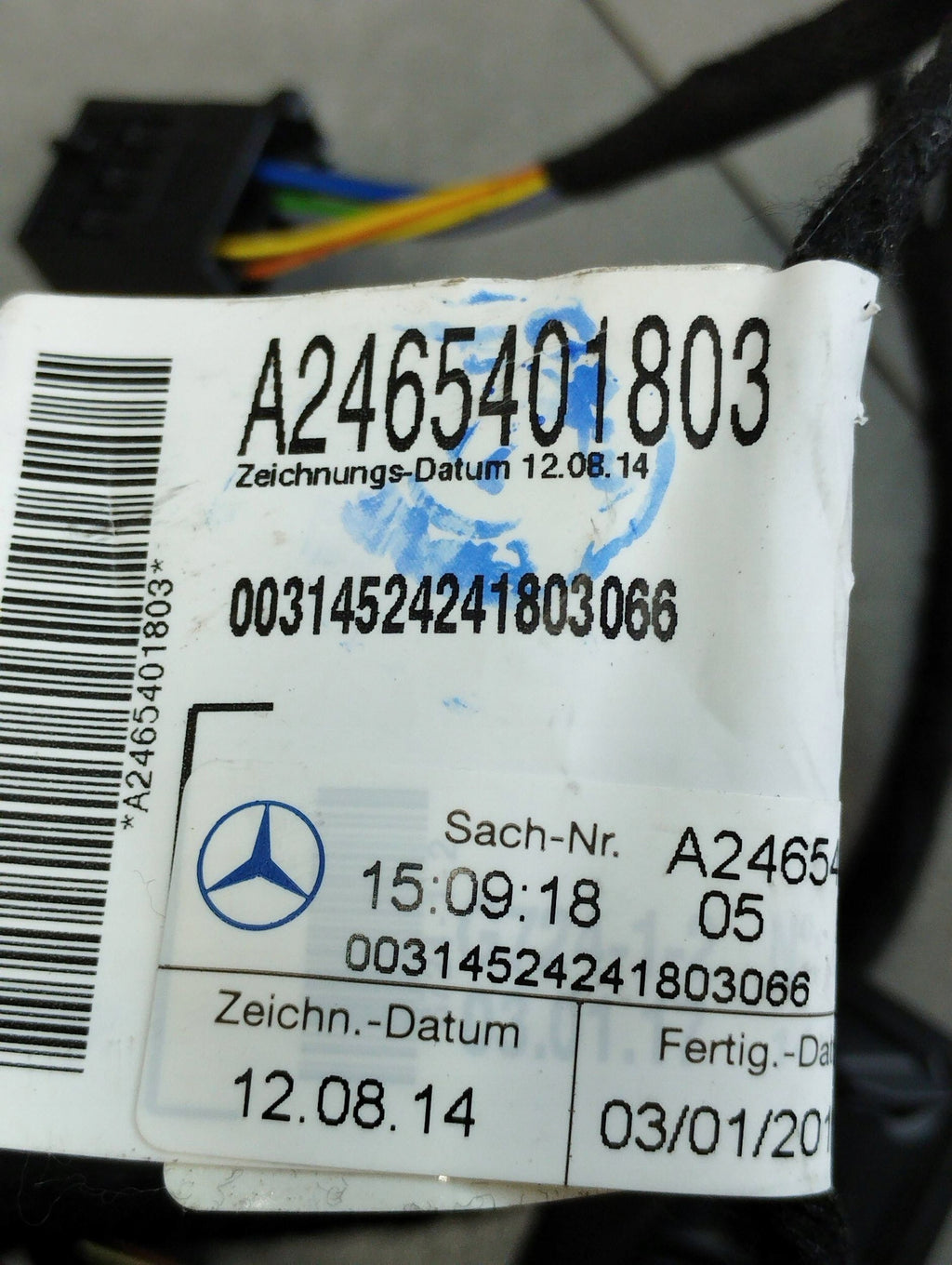Mercedes-Benz B W246 W242 DOOR HARNESS RIGHT REAR A2465401803