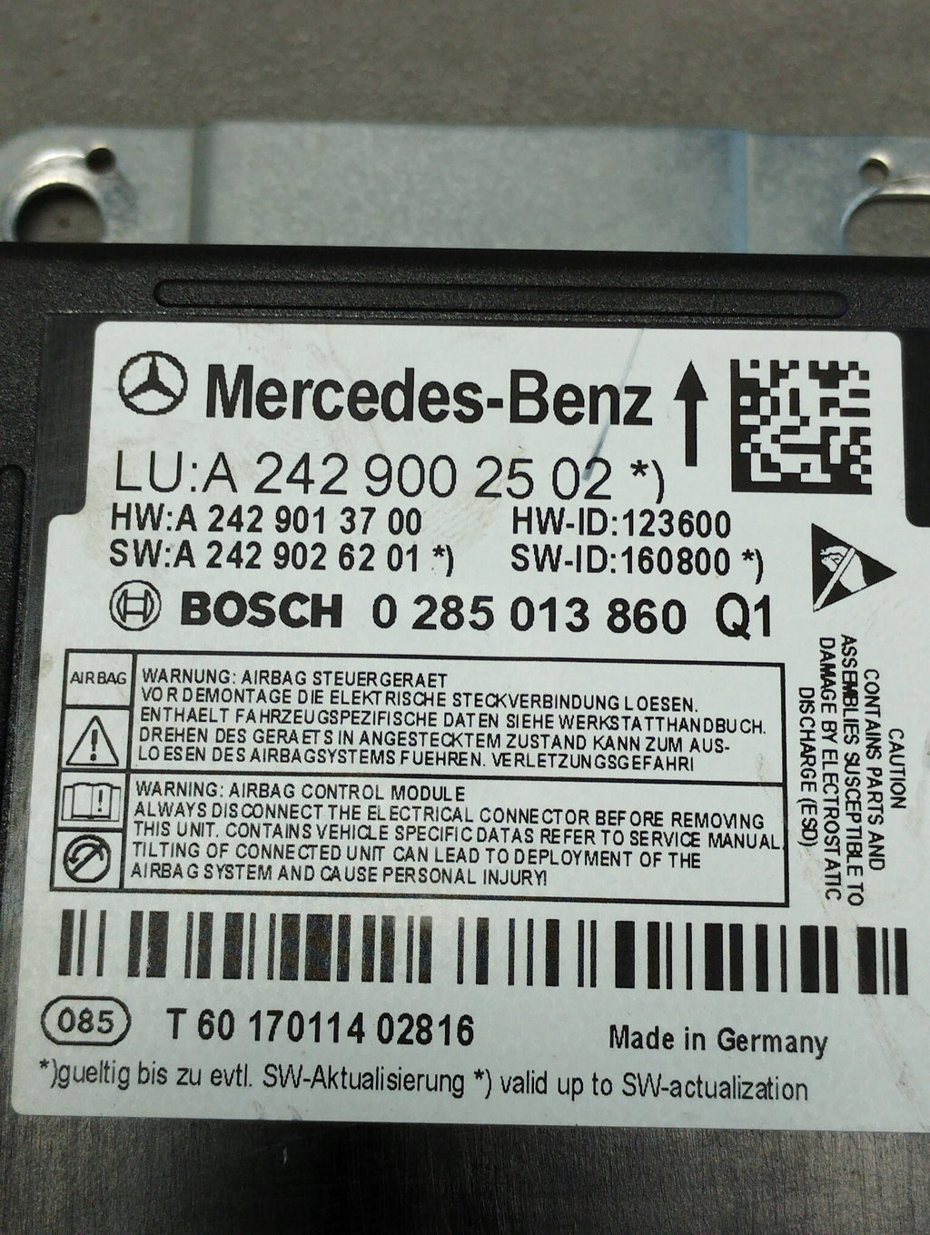 Mercedes-Benz B W246 W242 SENSOR AIRBAG MODULE A2429002502