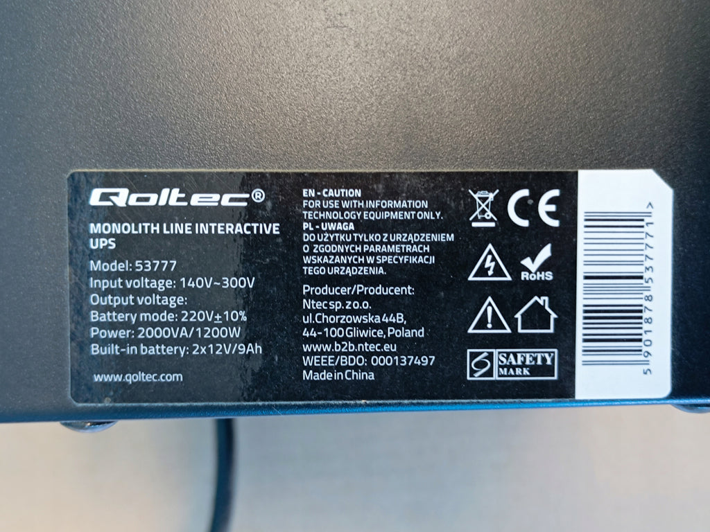 Qoltec Emergency UPS 2000VA 1200W AS NEW