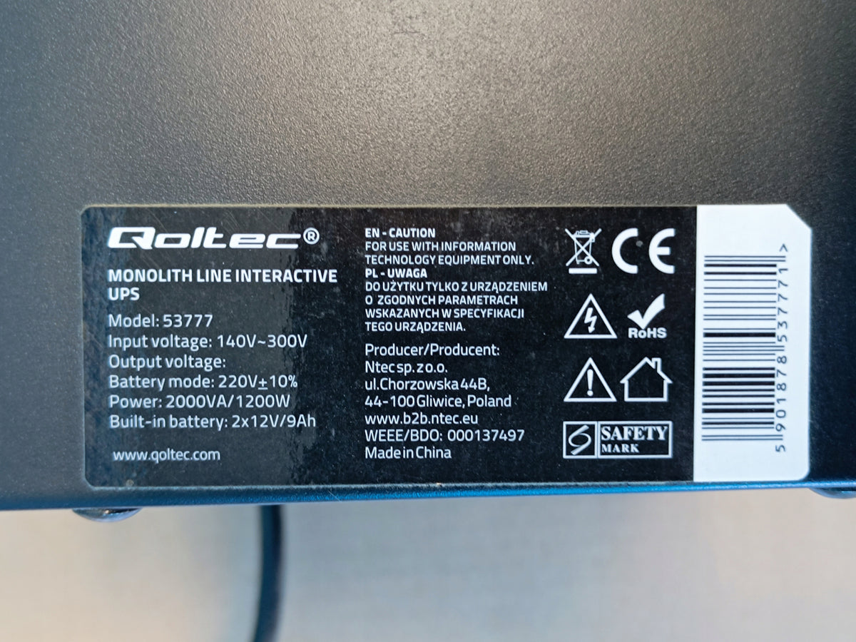 Qoltec Emergency UPS 2000VA 1200W AS NEW