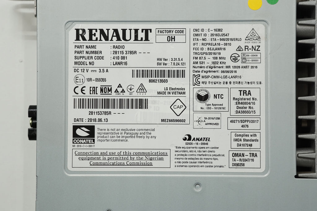RENAULT MEGANE IV 18R RADIO NAVIGATION READER 281153785R