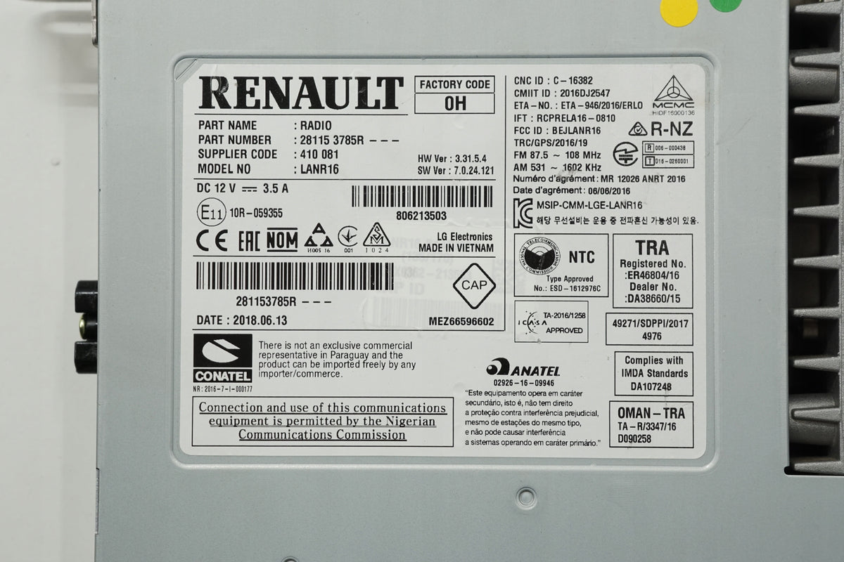 RENAULT MEGANE IV 18R RADIO NAVIGATION READER 281153785R