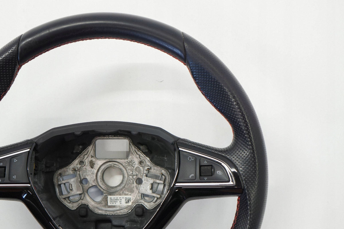 SKODA OCTAVIA III RS 14R STEERING WHEEL LEATHER MULTI BLACK 5E0419091AP