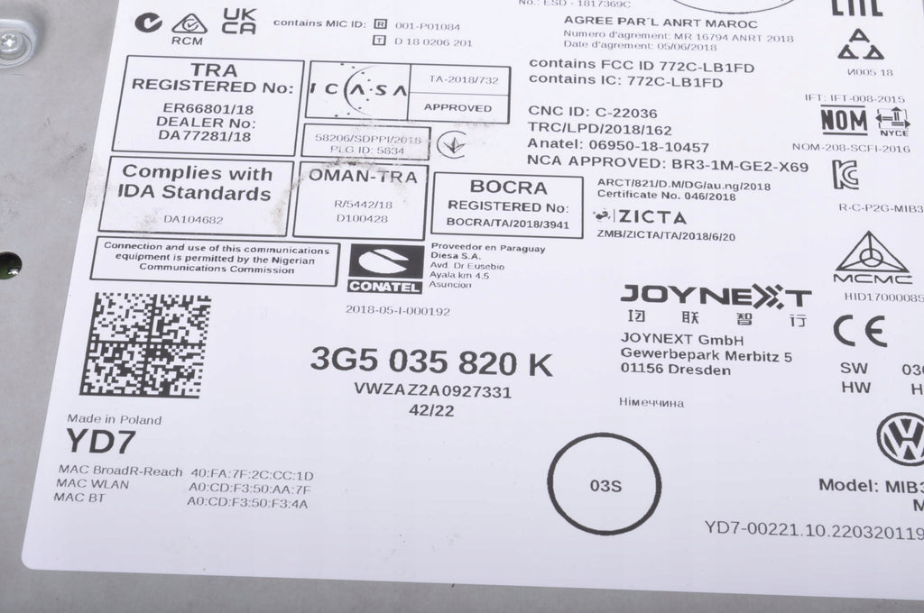 VOLKSWAGEN T-ROC NAVIGATION DISC READER 3G5035820K 2023