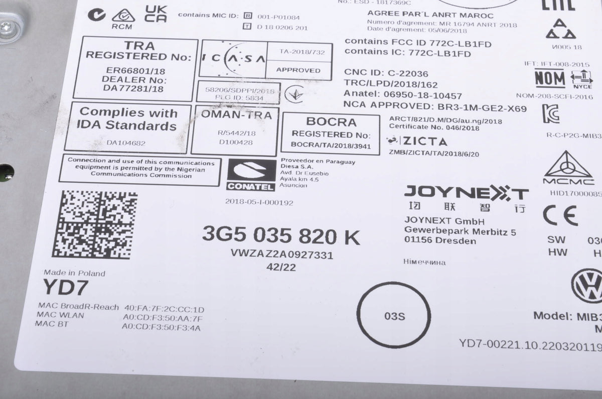VOLKSWAGEN T-ROC NAVIGATION DISC READER 3G5035820K 2023