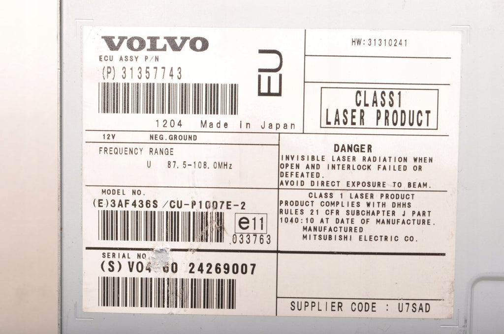 VOLVO C30 S40 II V50 C70 31357743 NAVIGATION PLATE READER