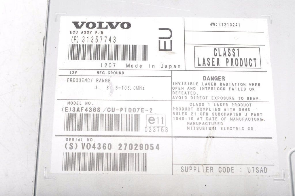 VOLVO C30 S40 II V50 C70 NAVIGATION PLATE READER 31357743