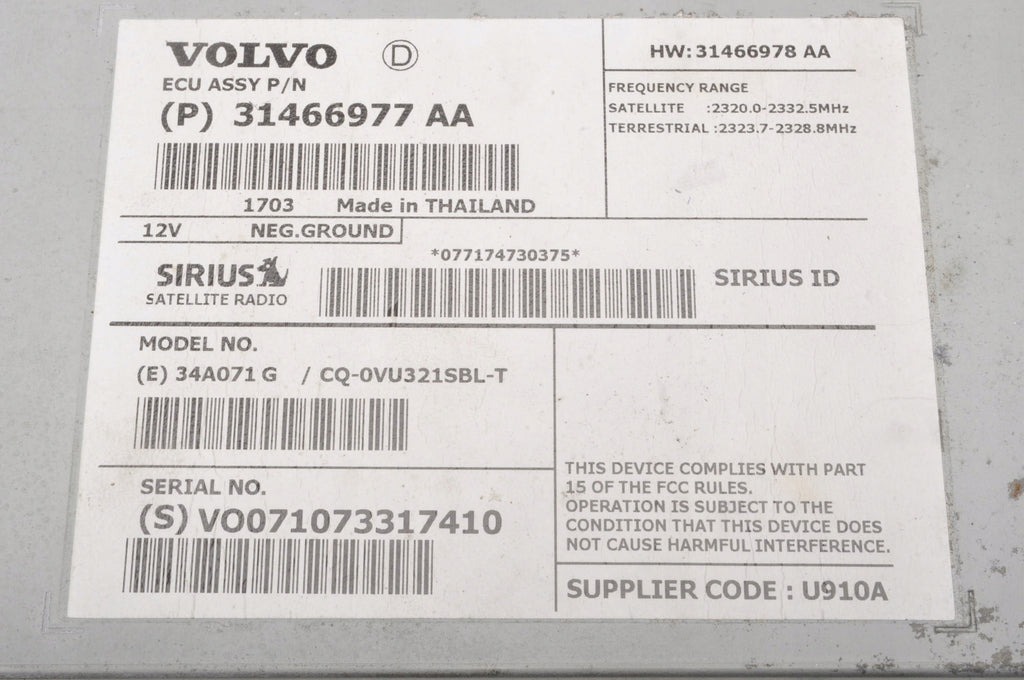 VOLVO S60 II V60 ANTENNA AMPLIFIER 31466977AA LIFT