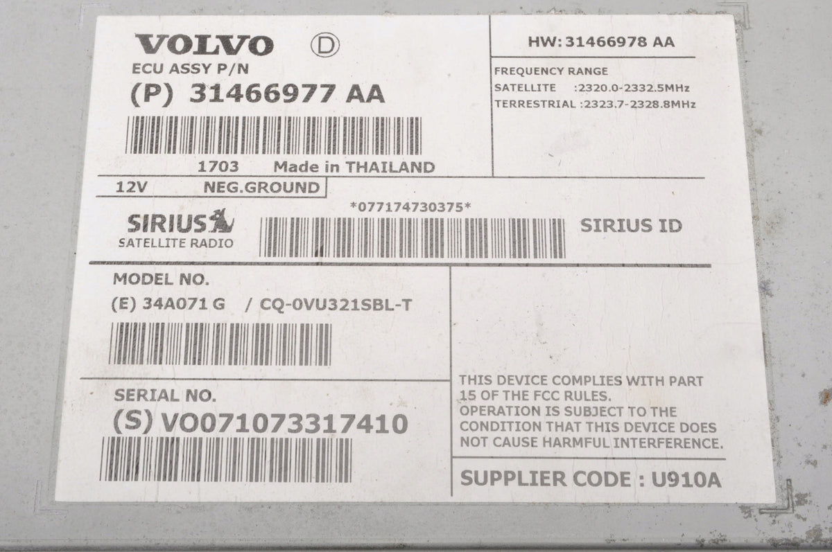 VOLVO S60 II V60 ANTENNA AMPLIFIER 31466977AA LIFT