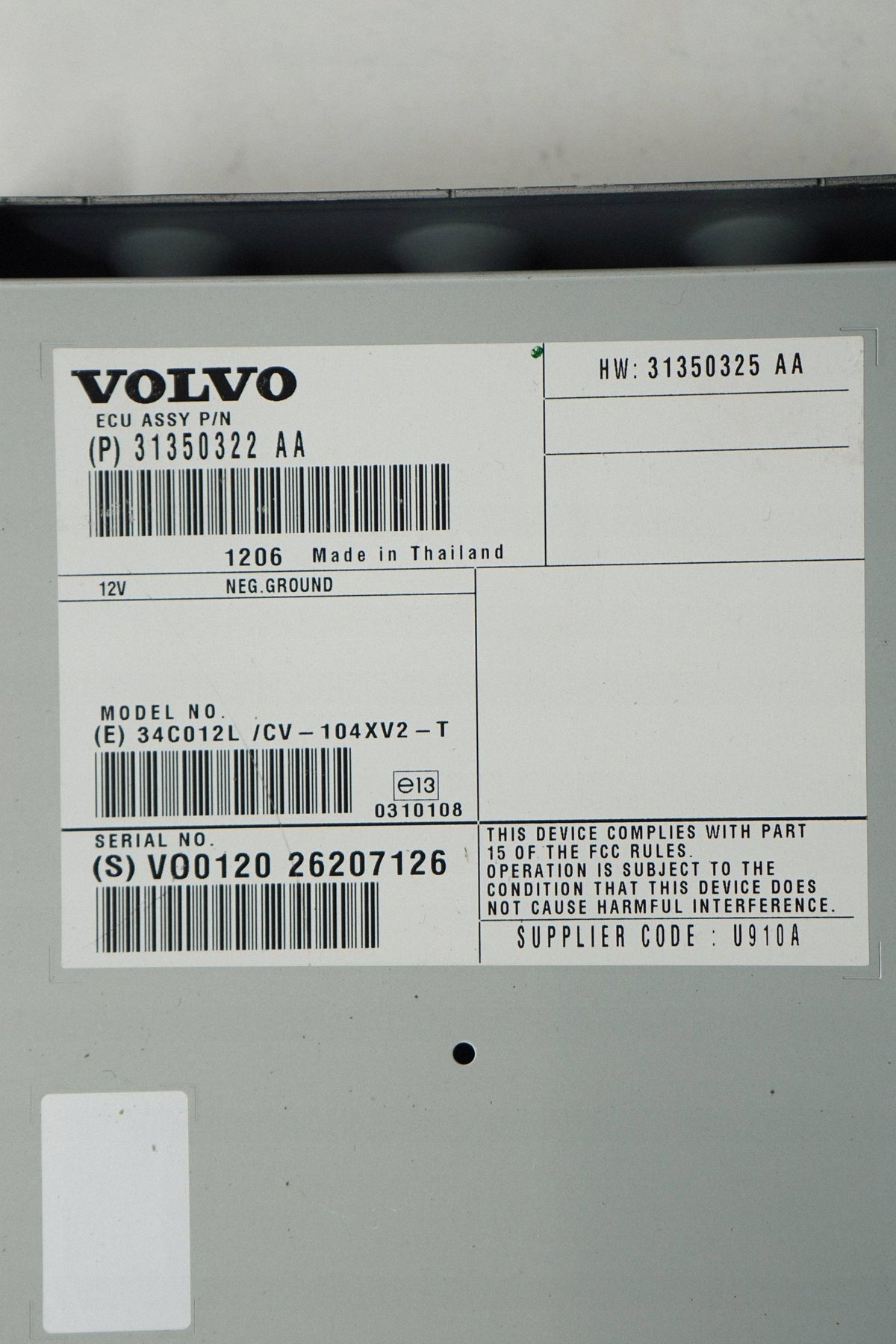 VOLVO V40 II 12R AUDIO AMPLIFIER 31350322