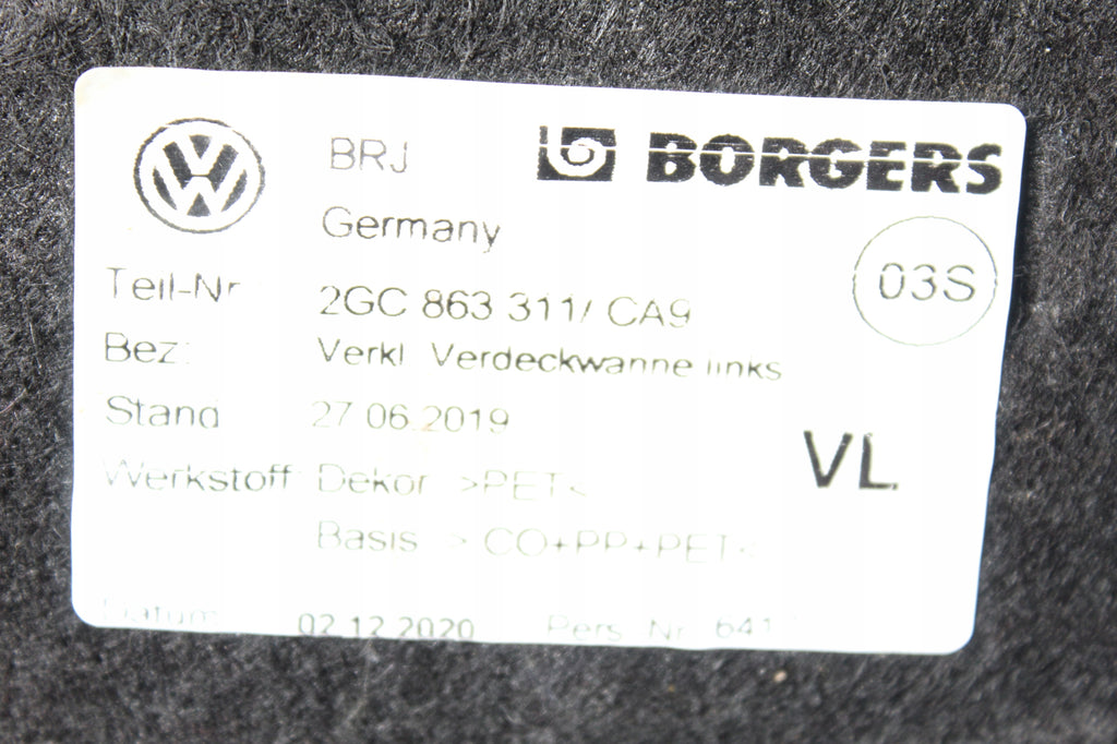 VW T-ROC CONVERTIBLE COVER FOR FOLDING ROOF LEFT 2021R 2GC863311