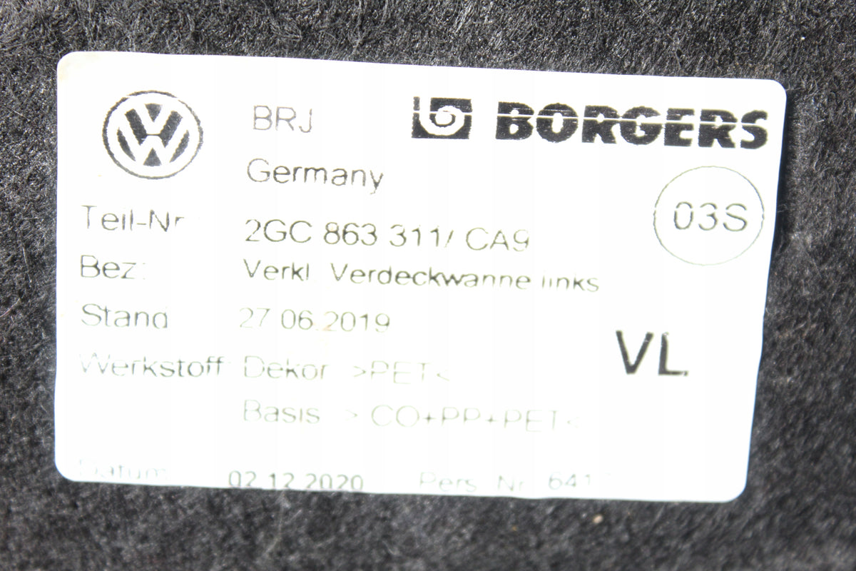 VW T-ROC CONVERTIBLE COVER FOR FOLDING ROOF LEFT 2021R 2GC863311